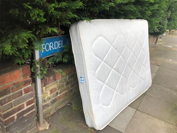 Junction of Brownhill Road. Please clear a  double mattress-137 Fordel Road, London, SE6 1XT