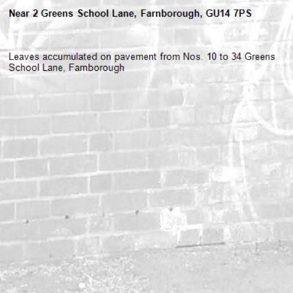 Leaves accumulated on pavement from Nos. 10 to 34 Greens School Lane, Farnborough-2 Greens School Lane, Farnborough, GU14 7PS