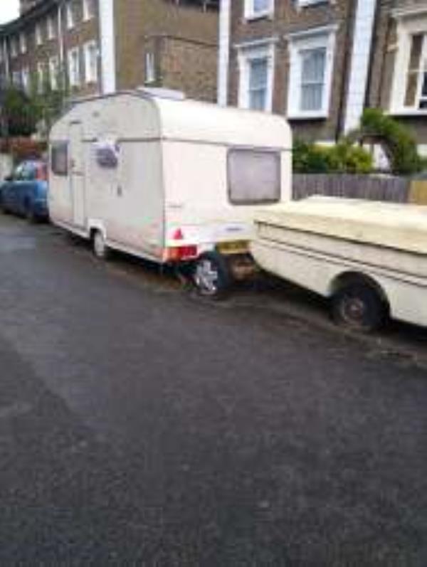 This caravan and trailer have been parked here for several years. According to DVLA, the number plate KM57ECN belongs to an untaxed and non-MOT-ed silver Vauxhall. Please can you investigate, and take action as necessary.
Reported via Fix My Street-46A, Tyrwhitt Road, London, SE4 1QG