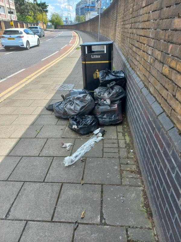 Looks like domestic refuse dumped next to a public waste bin. -1 Foster Court, Tarling Road, Canning Town, London, E16 1HW