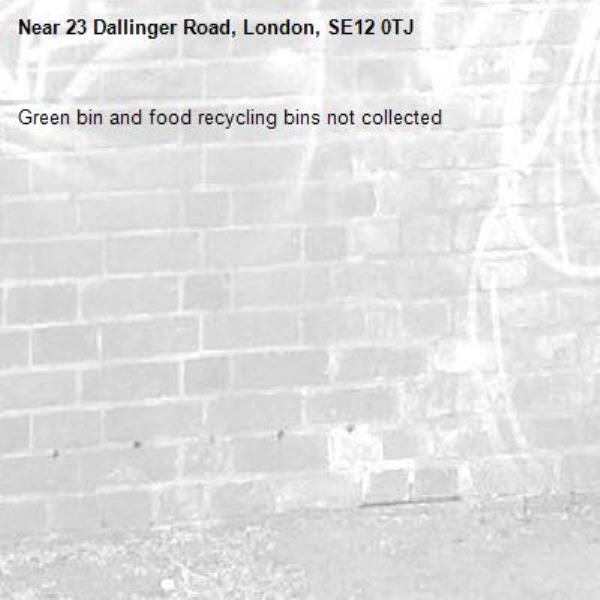 Green bin and food recycling bins not collected -23 Dallinger Road, London, SE12 0TJ