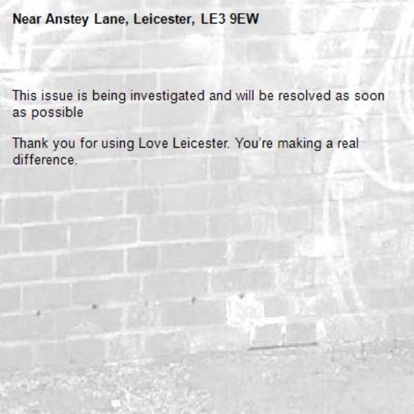
This issue is being investigated and will be resolved as soon as possible

Thank you for using Love Leicester. You’re making a real difference.
-Anstey Lane, Leicester, LE3 9EW