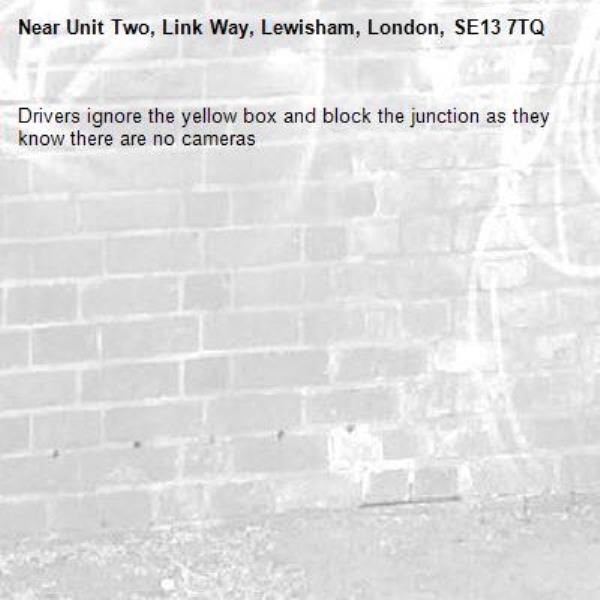 Drivers ignore the yellow box and block the junction as they know there are no cameras-Unit Two, Link Way, Lewisham, London, SE13 7TQ