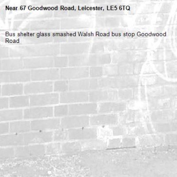 Bus shelter glass smashed Walsh Road bus stop Goodwood Road -67 Goodwood Road, Leicester, LE5 6TQ