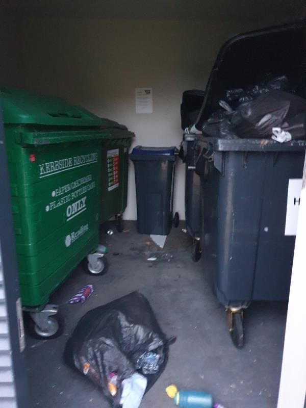 Could you empty overflowing general waste bins block 3 Bevan Close, please?-3 Bevan Close, Reading, RG30 4JD