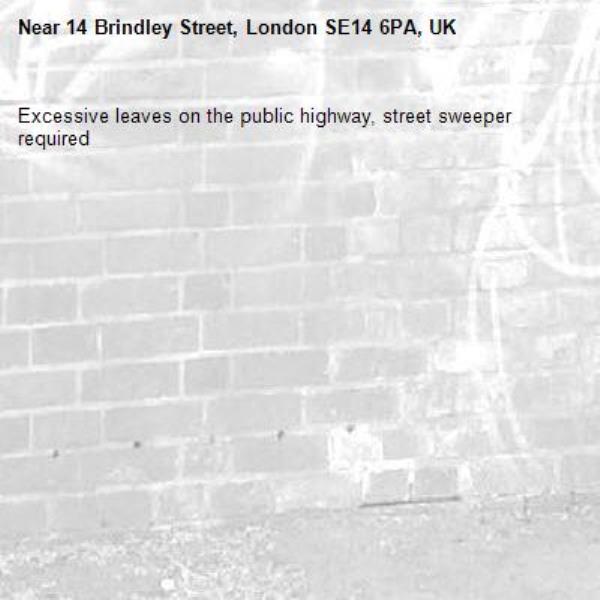 Excessive leaves on the public highway, street sweeper required-14 Brindley Street, London SE14 6PA, UK