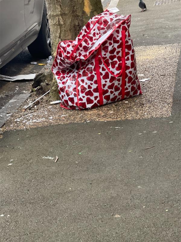 Large bag with unknown contents dumped close to entrance door -58 South Esk Road, Forest Gate, London, E7 8EY