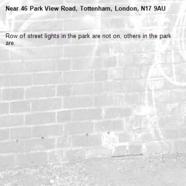 Row of street lights in the park are not on, others in the park are.-46 Park View Road, Tottenham, London, N17 9AU