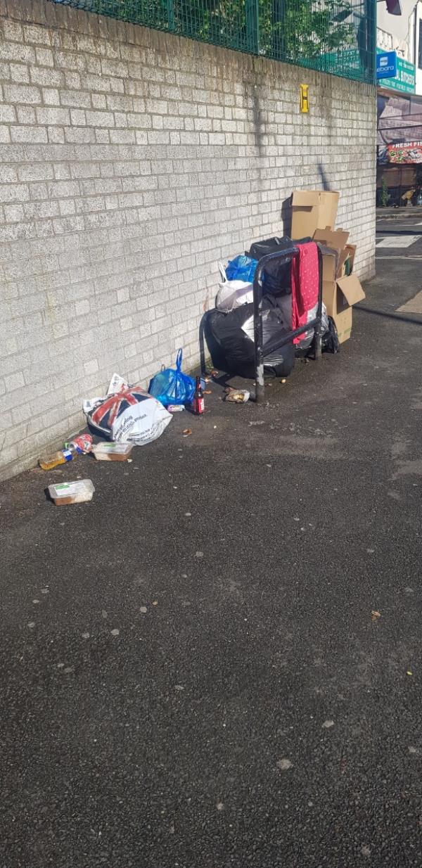 Rubbish dumped on the corner of Shrewsbury Road and Bristol Road...-Saj Halal Meat, 184 Shrewsbury Road, Forest Gate, London, E7 8QJ