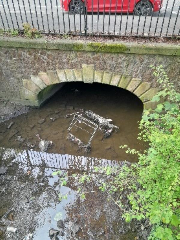 someone has dumped an airer in the Brook on westcotes Park it has been there for over a week now it is near the tunnel on the imperial Avenue side of the park -2 Turville Road, Leicester, LE3 1NY