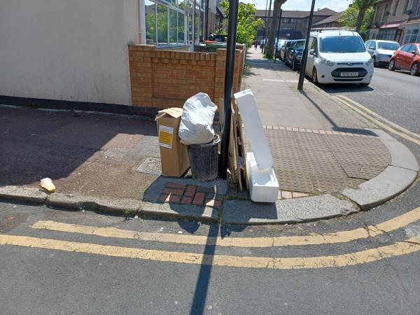 Cardboard boxes and building waste fly tipped at 4 Colvin Road, E6. -4 Colvin Road, East Ham, London, E6 1JL