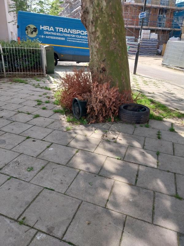 Reported before dumped tyre & 2 Xmas trees outside 41 Reculver Rd -74 Reculver Road, London, SE16 2RS