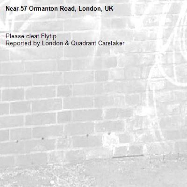 Please cleat Flytip
Reported by London &amp; Quadrant Caretaker-57 Ormanton Road, London, UK