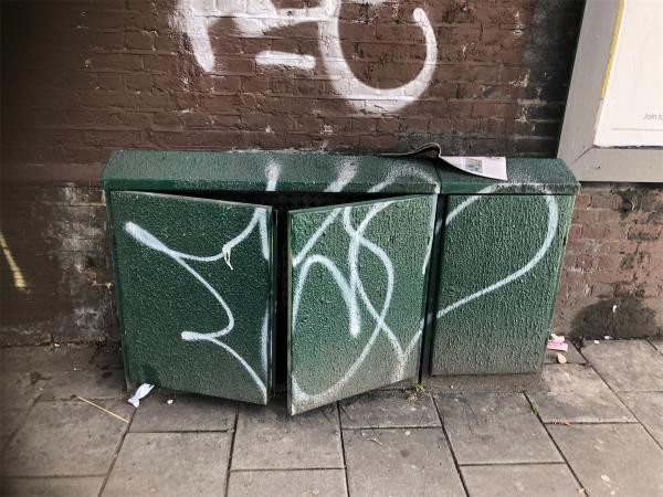 Remove graffiti from cable box under Railway bridge-880C, Old Kent Road, London, SE15 1NQ