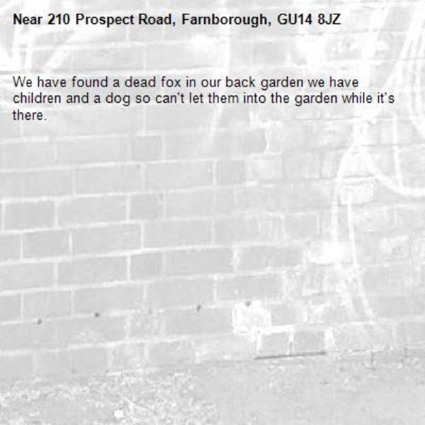 We have found a dead fox in our back garden we have children and a dog so can't let them into the garden while it's there.-210 Prospect Road, Farnborough, GU14 8JZ