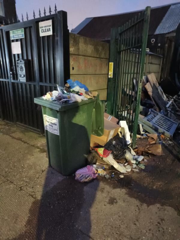 This bin has been full for at least 2 months. Please come and collect as it is on the pavement. Otherwise could you talk to the owner?-1 Glenparke Road, Forest Gate, London, E7 8BP