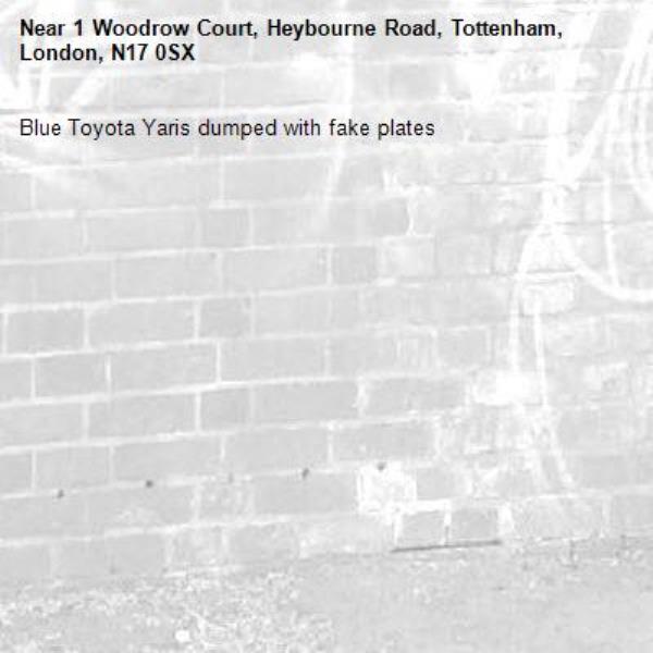 Blue Toyota Yaris dumped with fake plates-1 Woodrow Court, Heybourne Road, Tottenham, London, N17 0SX