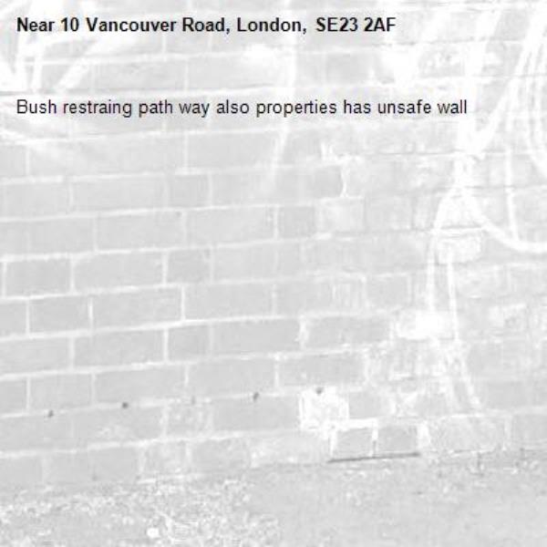 Bush restraing path way also properties has unsafe wall -10 Vancouver Road, London, SE23 2AF