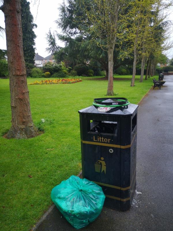 One bag general litter left at bin at entrance -29 Woodbank Road, Leicester, LE2 3YQ