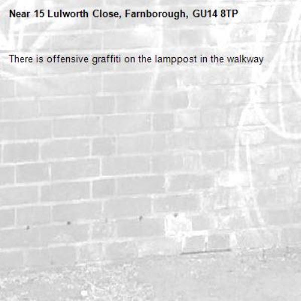 There is offensive graffiti on the lamppost in the walkway-15 Lulworth Close, Farnborough, GU14 8TP
