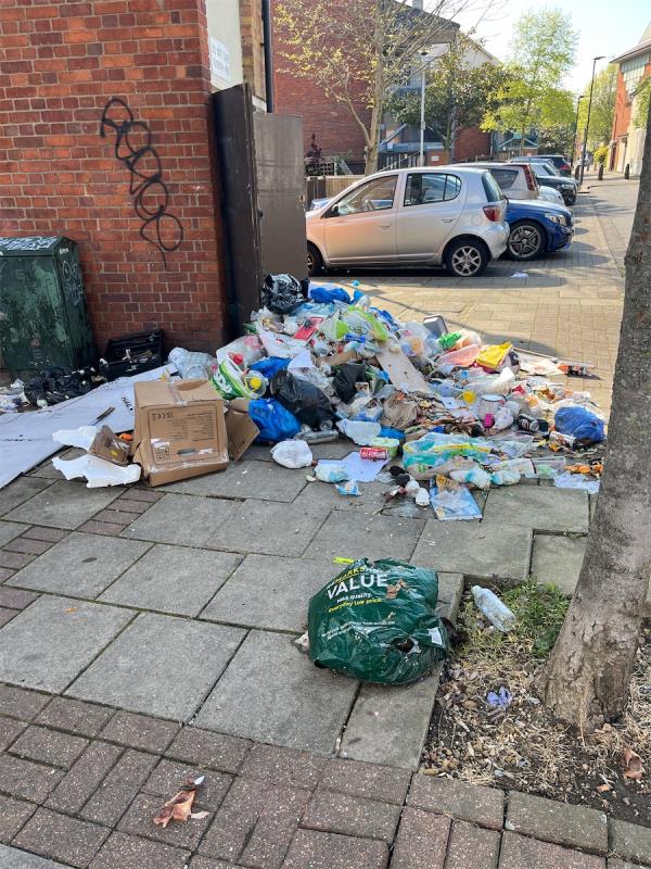 Loads of litter blocking the path -48 Richford Road, Stratford, London, E15 3PQ
