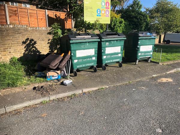 74-100. Please clear flytip from by recycling banks-74 Polecroft Lane, London, SE6 4EG