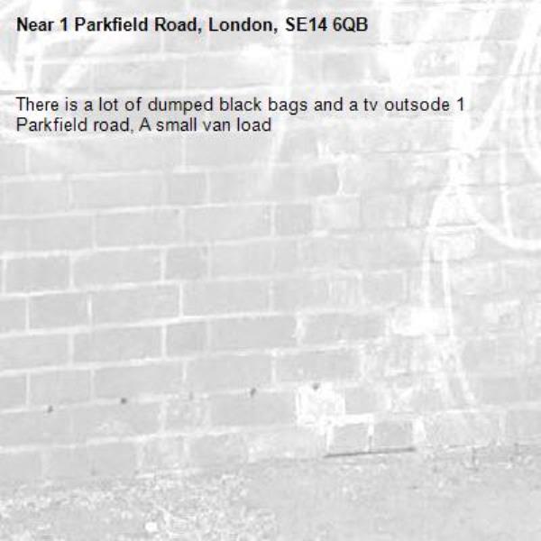 There is a lot of dumped black bags and a tv outsode 1 Parkfield road, A small van load-1 Parkfield Road, London, SE14 6QB