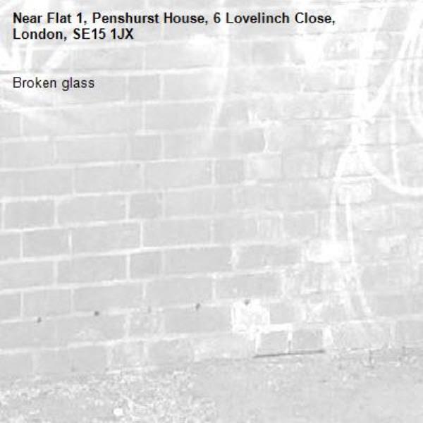 Broken glass-Flat 1, Penshurst House, 6 Lovelinch Close, London, SE15 1JX
