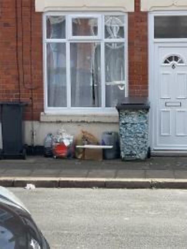 Job Code 4013909 not actioned. The blue tank next to the bin is being rolled about and messed about on the street by kids at 6 Chartley Road. Very dangerous and needs to be removed or told to residents via a letter about council refuse collections. -5 Chartley Road, Leicester, LE3 1AB