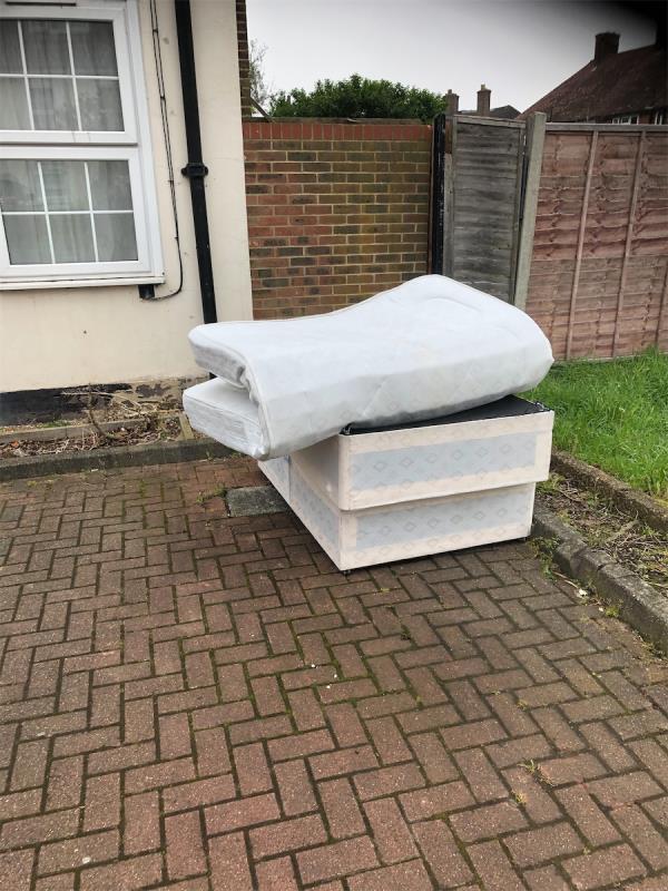56/66. Please clear flytipped Matress and bed base from front of bock-56 Crutchley Road, London, SE6 1QJ