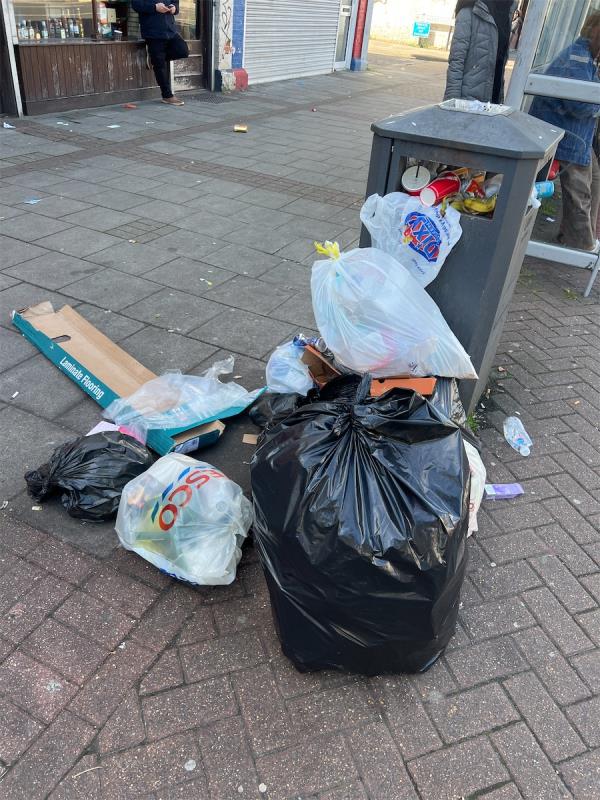 Overflowing rubbish bin-Romford Road, Forest Gate, London