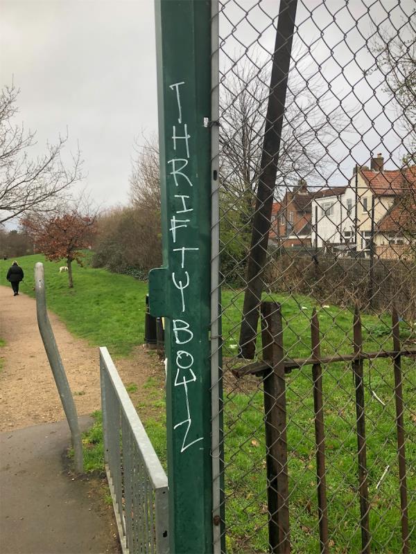 Downham Playing Fields. Remove graffiti from gates-52 Valeswood Road, Bromley, BR1 4RD