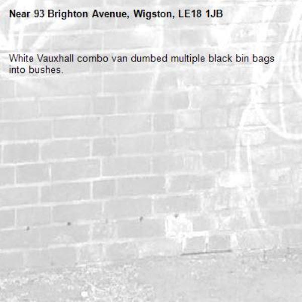 White Vauxhall combo van dumbed multiple black bin bags into bushes. -93 Brighton Avenue, Wigston, LE18 1JB