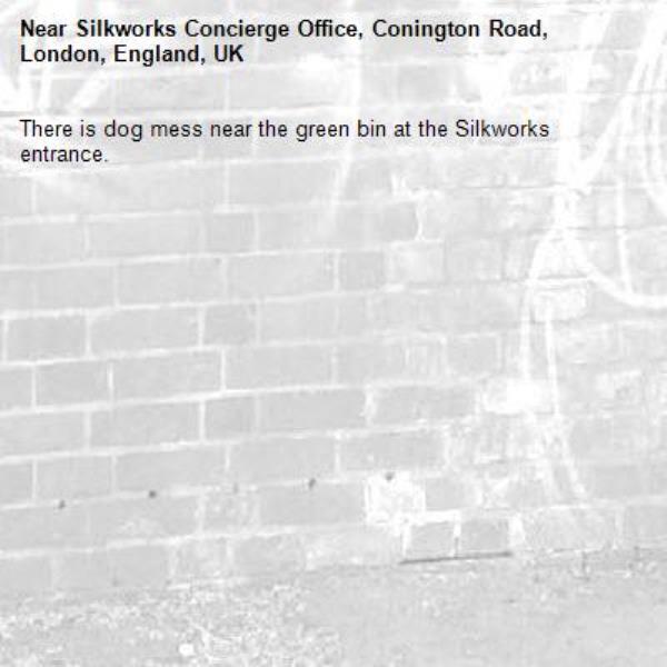There is dog mess near the green bin at the Silkworks entrance.-Silkworks Concierge Office, Conington Road, London, England, UK