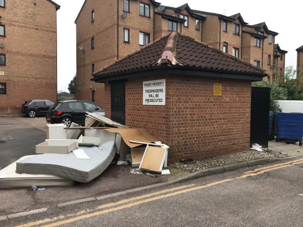 Fly tipping on a weekly basis, plus debris of rubbish inside and outside the bins area. Health and safety concern as situation left on for days so possible pest infestation. Residents don’t have a key to the bins which makes the situation ongoing and unman-Rosekey Court, 21 Baildon Street, London, SE8 4BQ