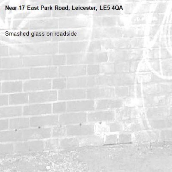 Smashed glass on roadside-17 East Park Road, Leicester, LE5 4QA