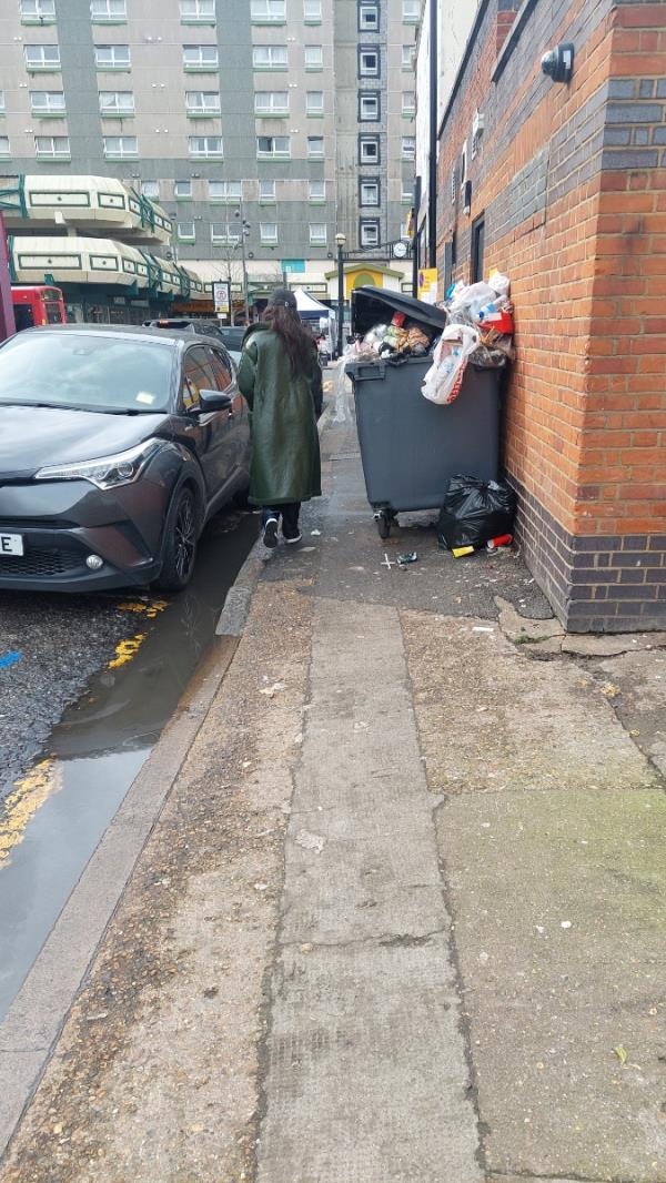 This bin is blocking the foot path and making it hard to pass.-1 Redclyffe Road, East Ham, London, E6 1DT