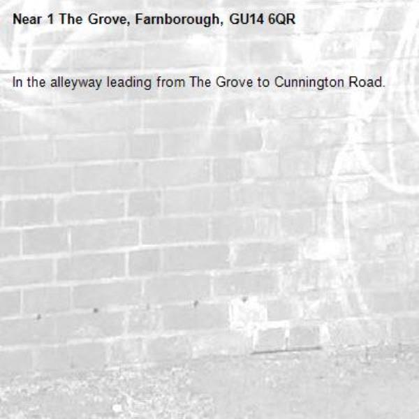 In the alleyway leading from The Grove to Cunnington Road.-1 The Grove, Farnborough, GU14 6QR