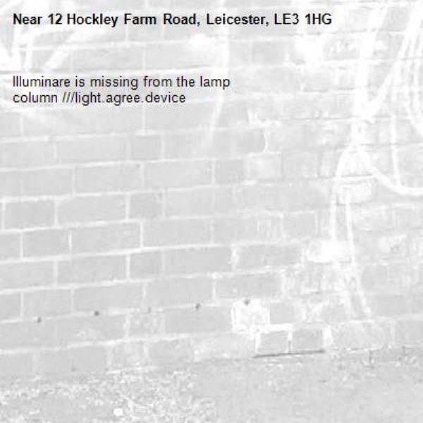 Illuminare is missing from the lamp column ///light.agree.device-12 Hockley Farm Road, Leicester, LE3 1HG