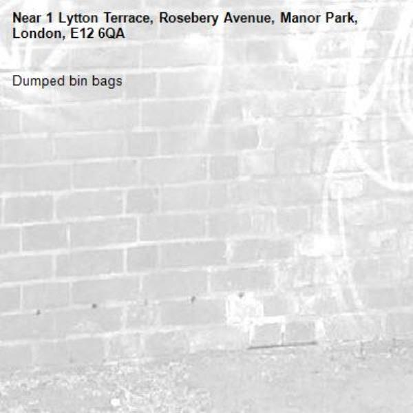 Dumped bin bags -1 Lytton Terrace, Rosebery Avenue, Manor Park, London, E12 6QA