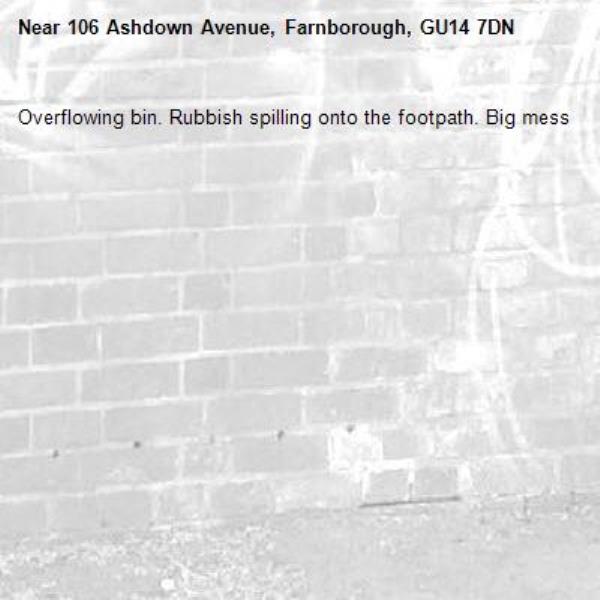 Overflowing bin. Rubbish spilling onto the footpath. Big mess-106 Ashdown Avenue, Farnborough, GU14 7DN