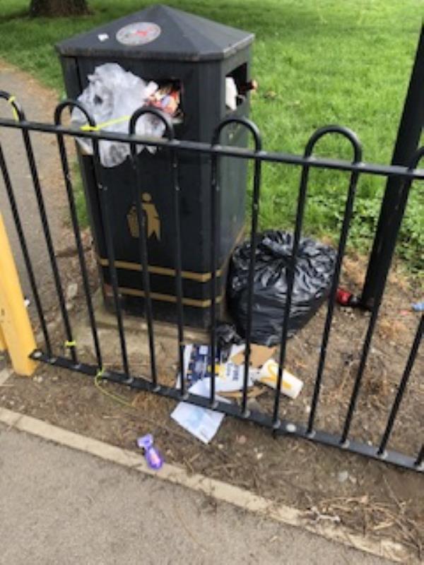 The litter bins are overflowing with rubbish and smell disgusting. There is litter all over the play area. I’m not sure when was the last time the bins were emptied or how often they are emptied. Please can they be emptied today.-16 Hallaton Road, Leicester, LE5 0PX