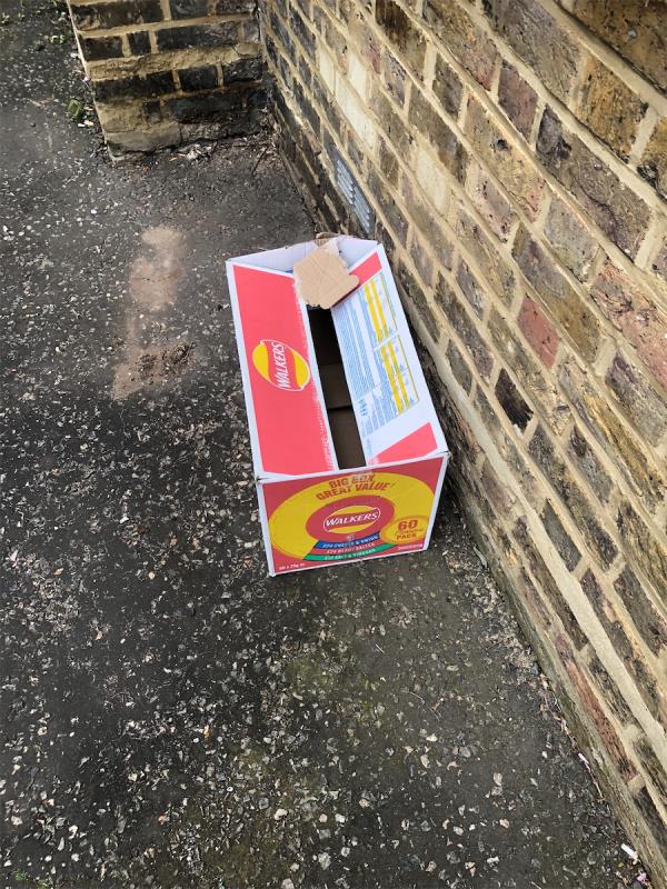 Side of 25-35.   Flytip of cardboard box-14 Wingrove Road, London, SE6 1QE