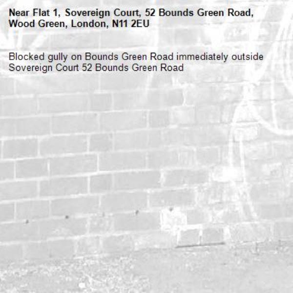 Blocked gully on Bounds Green Road immediately outside Sovereign Court 52 Bounds Green Road-Flat 1, Sovereign Court, 52 Bounds Green Road, Wood Green, London, N11 2EU