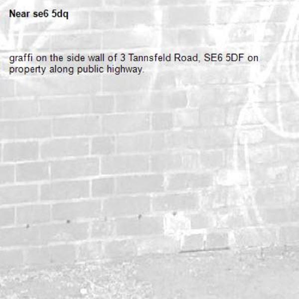 graffi on the side wall of 3 Tannsfeld Road, SE6 5DF on property along public highway.-se6 5dq