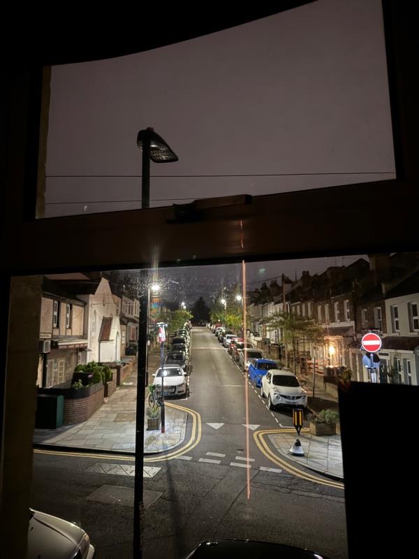 The street light outside of the yellow property on Cumberland Road is not working during the evening. I noticed it was on during the day some days ago but is not on during the evenings-20 Cumberland Road, Wood Green, London, N22 7TD