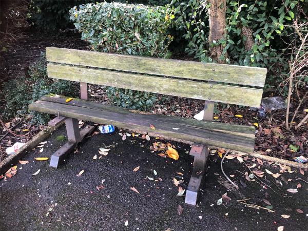 Memorial Gardens. Bench is missing one rail to seat-Lloyd Villas, Lewisham Way, London, SE4 1US