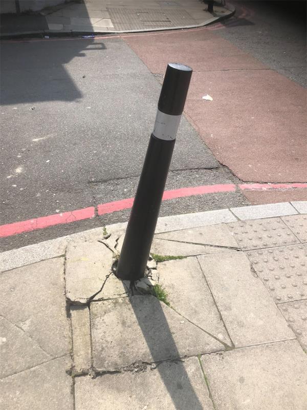 Junction of aLewisham Way bollard requires re setting-Oscar Street, London