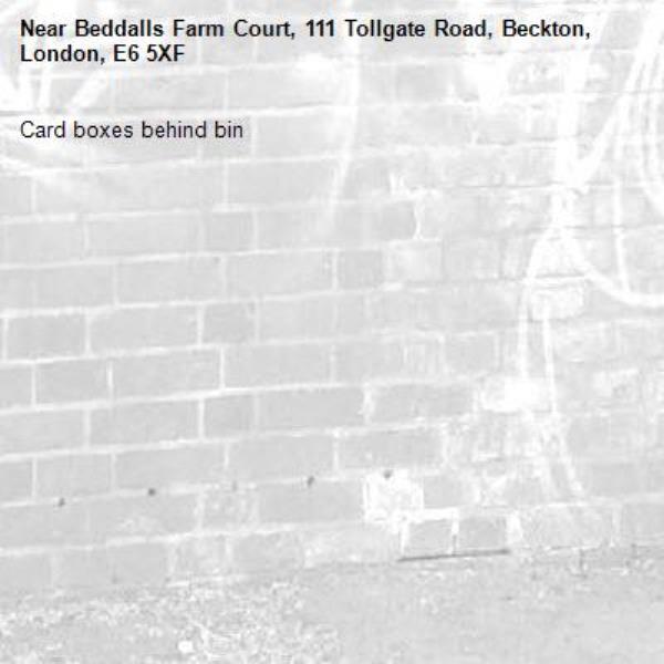 Card boxes behind bin-Beddalls Farm Court, 111 Tollgate Road, Beckton, London, E6 5XF