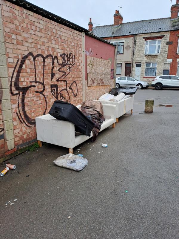 Abandoned sofas near Raymond Road-86 Raymond Road, Leicester, LE3 2AT